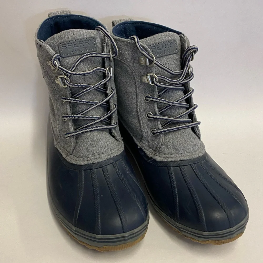 Sperry Top‎ Sider Duck Boots Gray Wool Navy Rubber Waterproof Womens Size 5M